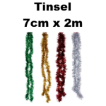 Christmas Tinsel 7cm x 2m, assorted colours